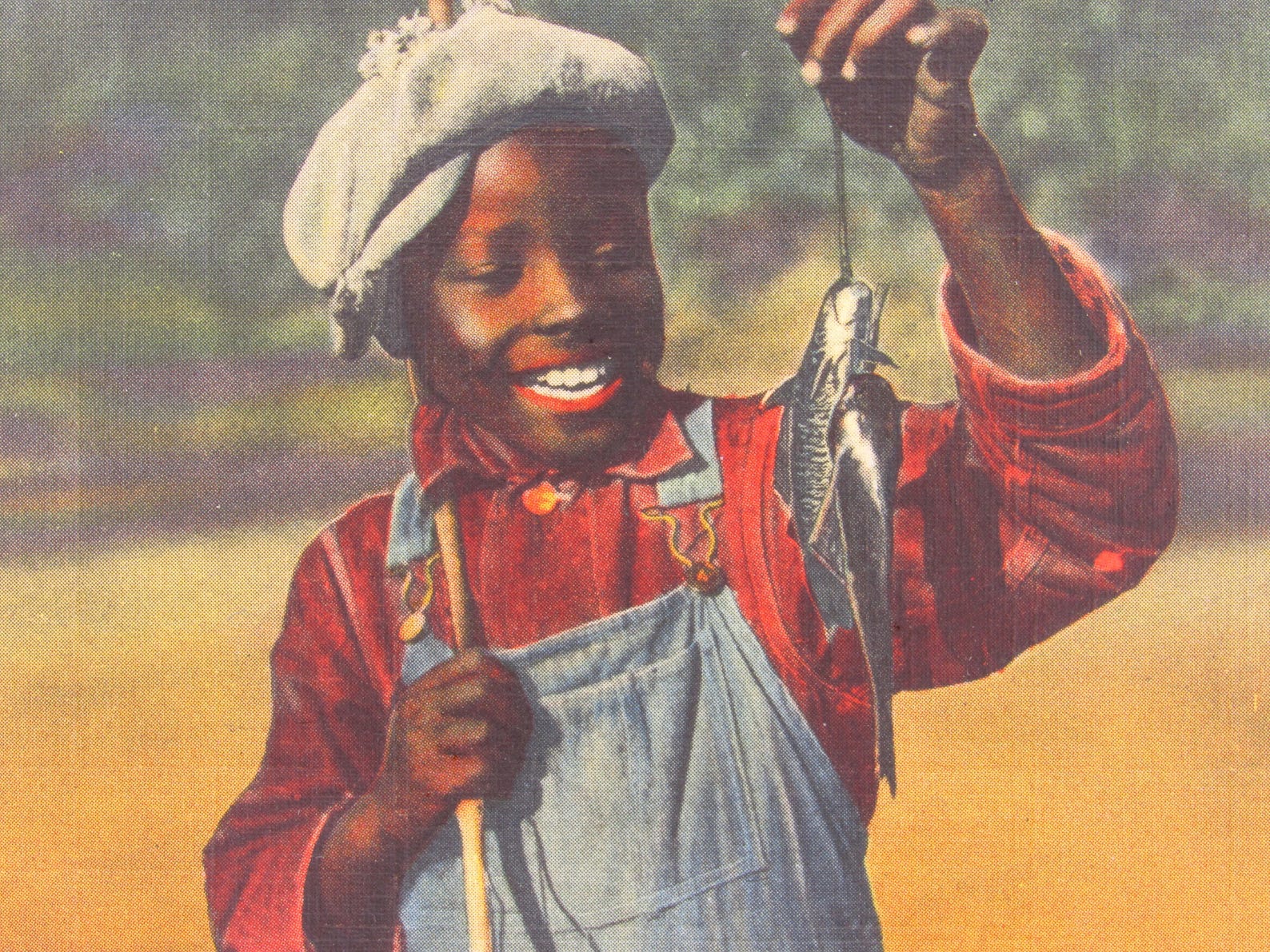 Sportsman in Dixieland Black Man Fishing 1940 Vintage Print. 8x10
