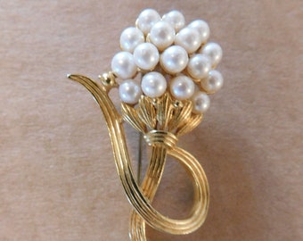 Gold and Faux Pearl Brooch or Lapel Pin Floral Brooches