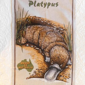 Vintage Polish Linen Australian Dish Towel Souvenir Dish Towels Platypus Artwork Polish Linens 1980&#39;s Dish Towels