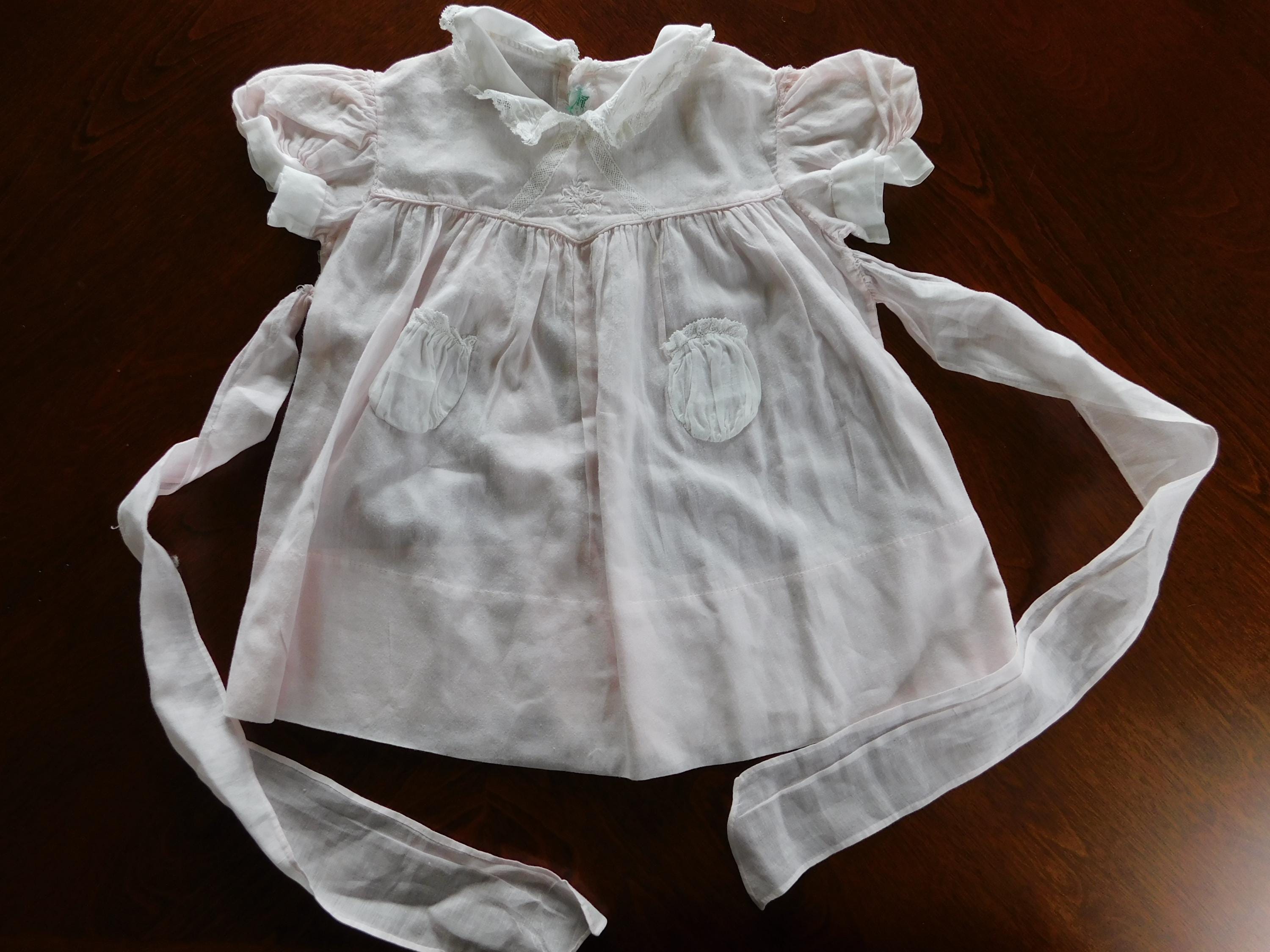 Vintage 1950's Hand Made Baby Toddler's Dress by Pemae of the Philippines Pink Baby Dresses
