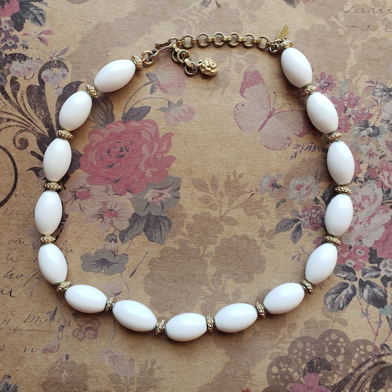 Vintage 1980's White Gold Beaded Monet Necklace - image 1