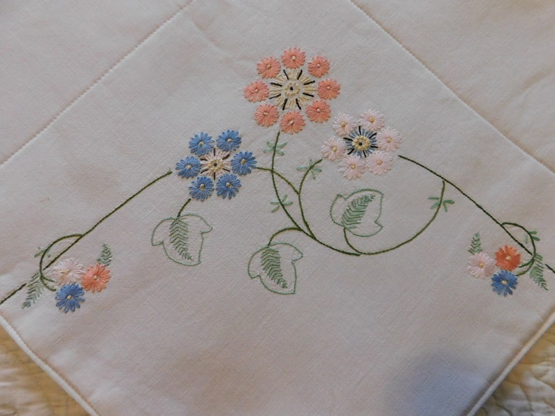 Vintage Style Placemat for Dining Table Hand Embroidered Floral Linen