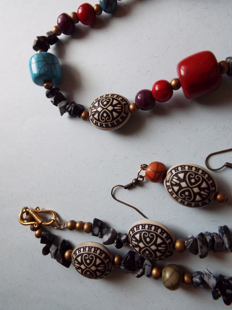 Vintage Multi Colored Ethnic Hippie Bead Necklace With Etsy UK