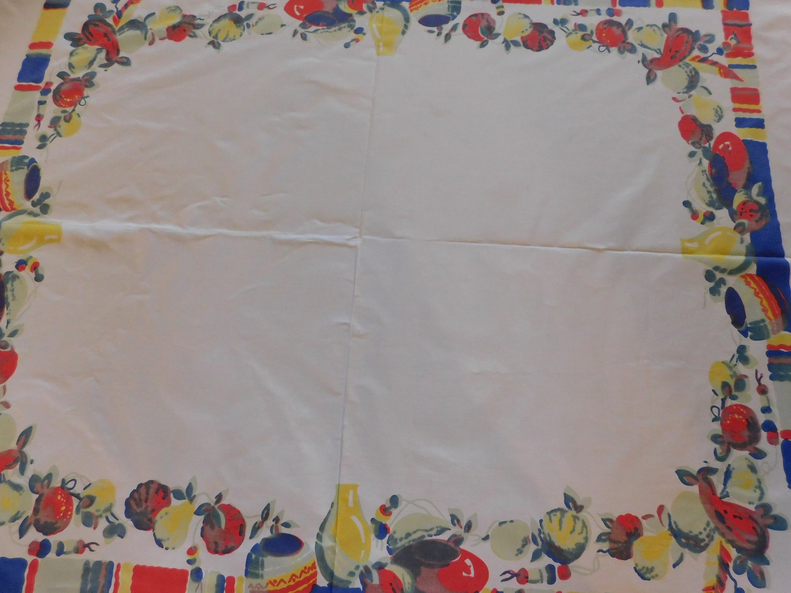 Vintage Large Oblong Mexican Fiesta Fruit Linen Tablecloth Etsy
