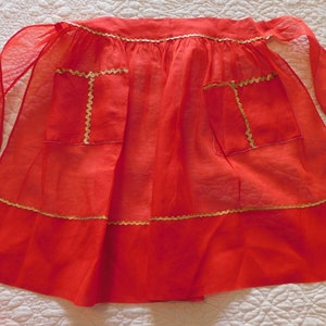 Vintage Red Sheer Christmas Apron Holiday Aprons Mid Century Christmas Aprons