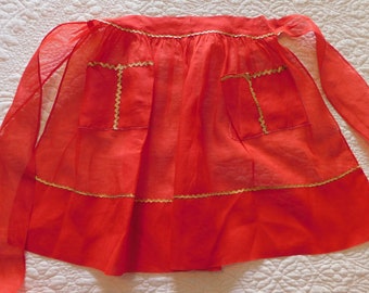 Vintage Red Sheer Christmas Apron Holiday Aprons Mid Century Christmas Aprons