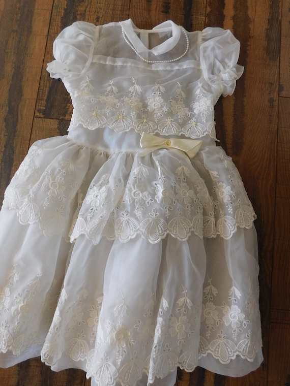 Girls Communion Dress Vintage 1960's 1970's Ivory… - image 1