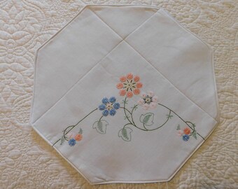 Vintage Style Placemat For Dining Table Hand Embroidered Floral Linen Placemat