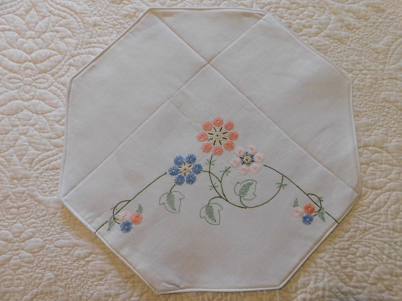 Vintage Style Placemat for Dining Table Hand Embroidered Floral Linen