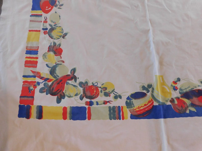 Vintage Large Oblong Mexican Fiesta Fruit Linen Tablecloth Etsy