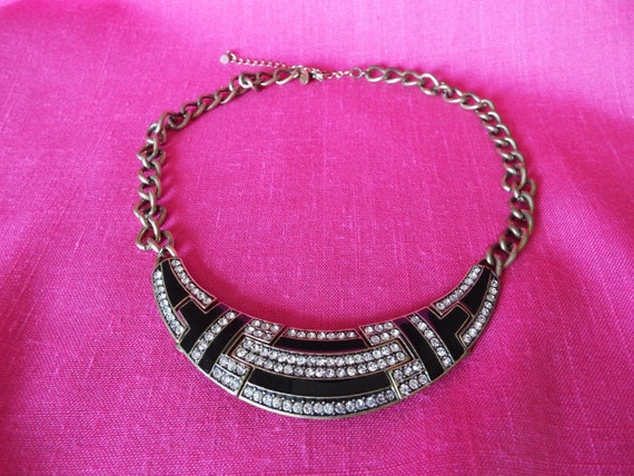 Vintage 1980's "MARK" Black Gold Chain Rhinestone… - image 1