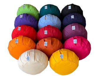 Round Zafu Buckwheat Hull-Filled Meditation Cushion, Solid Colours