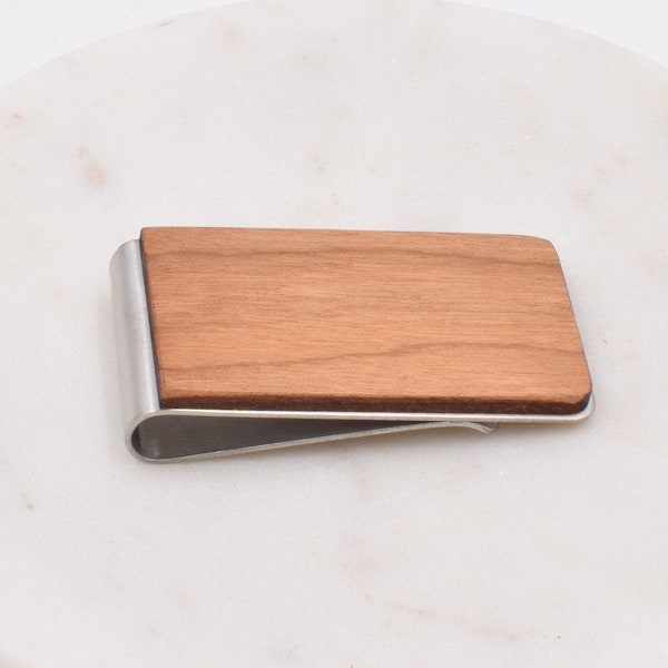 Cherry Wood Money Clip, wallet, Wood Fathers Day Gift, Gift for Dad, Dad Gift, Mens Gift, Wood Husband Gift, Money clip, Wooden gift, wood