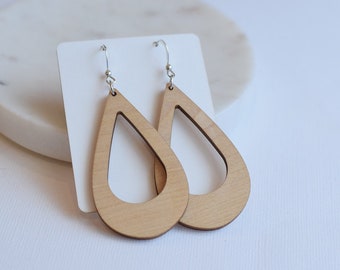 Hollow Teardrop Maple Earrings, Wood Earrings, Wood Teardrop Earrings, Wooden Earrings, Natural Wood earrings, Lightweight Earrings