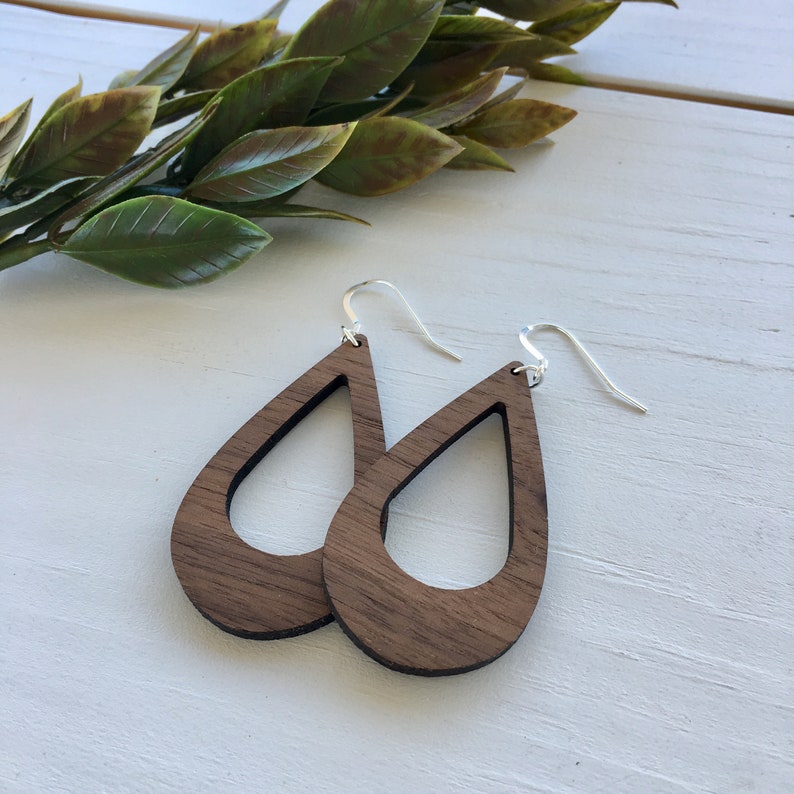 Hollow Teardrop Walnut Earrings Wood Earrings Wood Teardrop Etsy