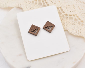 Minimalist Walnut Diamond Studs, wooden studs, wood earrings, wooden earrings, exotic wood studs, walnut wood studs, modern wood studs