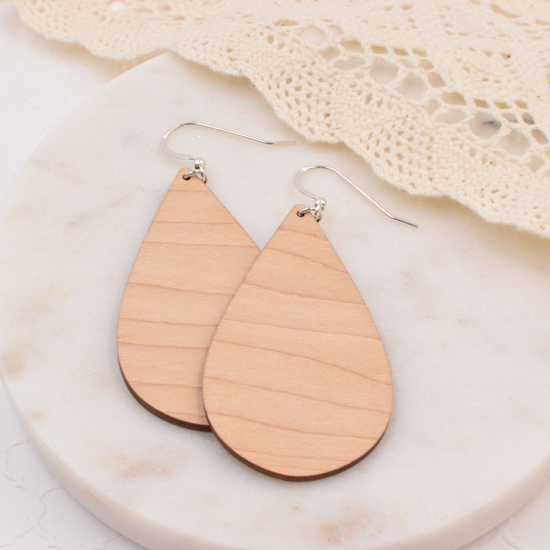 Maple Teardrop Earrings, Wood Earrings, Wood Teardrop Earrings, Wooden Earrings, Natural Wood earrings, eco friendly earrings, fall earring image 1