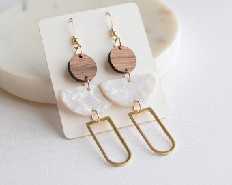 Pearl Brass Triple Stack, neutral earrings, summer earrings, big dangle earrings, white earrings, statement earrings, lightweight earrings