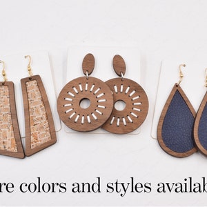 Navy Wood Leather Teardrop Earrings, Leather earrings, lightweight earrings, silver earrings, wood earrings, wooden earrings, gift image 5