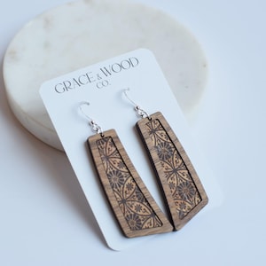 Medallion Wood + Cork Flare,  Handcrafted, Statement Earrings, Wood earrings, Everyday earrings, Lightweight Earrings, Gift for her
