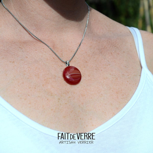 Pendentif en verre et chaîne en acier inoxydable