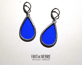 Blue Tiffany Stained Glass Earrings