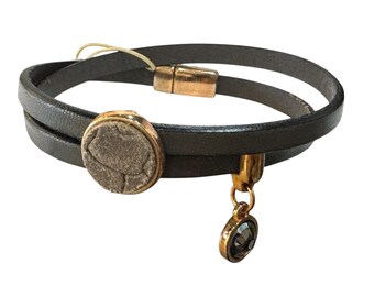Gray Leather Wrap Bracelet