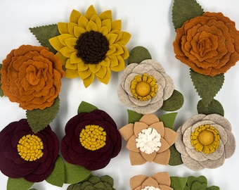 Fall Felt Flowers, Felt Flowers, Fall Decor, Fall Felt Wreath, Fall Flowers, Felt Sunflower, Felt succulent, Orange Flowers