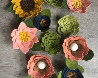 Fall Felt Flowers, Felt Flowers, Fall Decor, Fall Felt Wreath, Fall Flowers, Felt Sunflower, Felt succulent, Peach Flowers