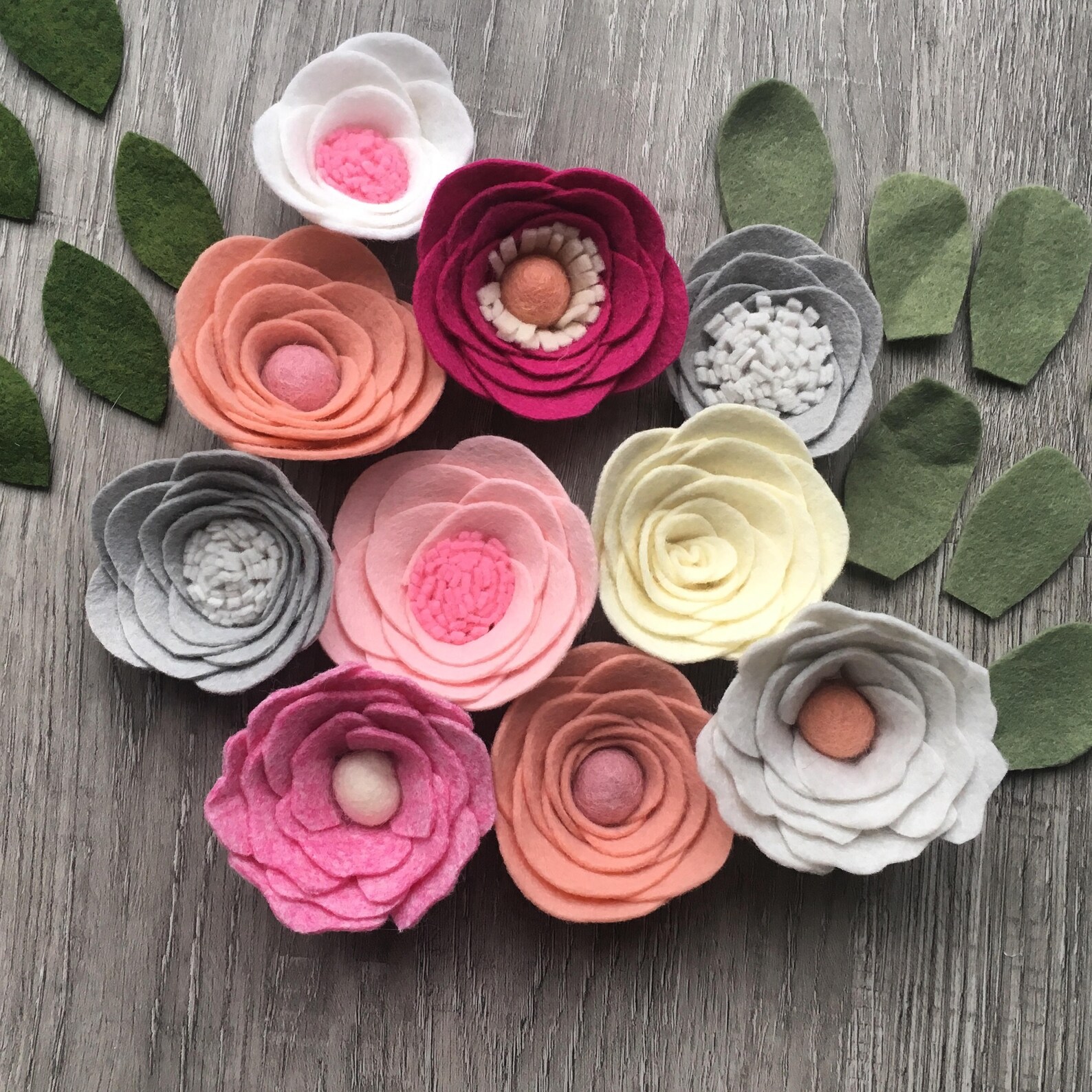 Loose Felt Flowers Wool Felt Flowers Valentines Felt Decor Etsy