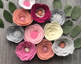 Lose Filz Blumen, Wolle Filz Blumen, Valentines fühlte Dekor, Kinderzimmer Blumen rosa