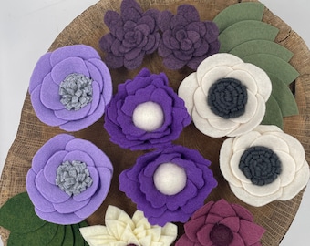 Loose Felt Flowers, Wool Felt Flowers, Felt flower Decor, Purple Nursery Flowers,