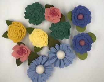 Wool Felt Flowers, Loose Felt Flowers, Felt Succulents, Spring Felt Flowers, Yellow Felt Flowers, Pink Felt Flowers, Purple Felt Flowers