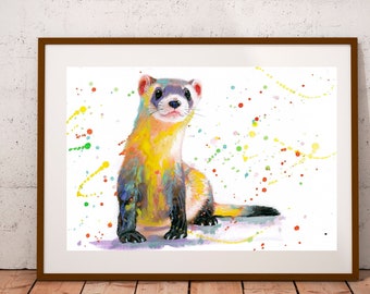 Ferret print, Polecat print, ferret poster, animal print, handmade, nursery, drawing, painting, room decoration, watercolor, kids gift, pet