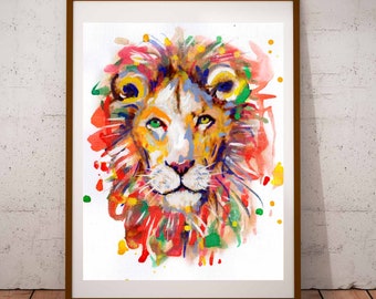 Lion print, giclee print, Lion poster,Nursery print, print, drawing,watercolor, poster,Kids room,playroom decor,baby room,animal print, lion
