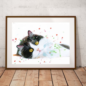 Stampa gatto, Gatto in bianco e nero, poster, Stampa nursery, stampa artistica, disegno, acquerello, Stanza dei bambini, ragazza, ragazzo, decorazione murale, baby room, animale