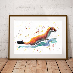 Wezel print, Wezel poster, dierenprint, handgemaakt, kwekerij, tekening, schilderen, kamer decoratie, aquarel, kinderen cadeau, huisdier, giclée print
