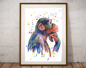 Apenprint, apenposter, kinderkamerprint, handgemaakt, tekening, aquarel, poster, gicleeprint, speelkamerdecor, kinderkamer, dierenprint, kunst