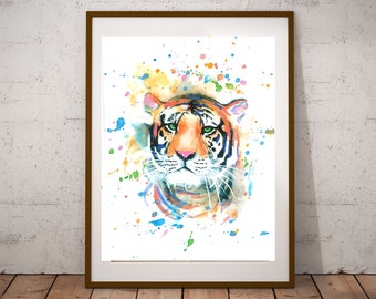 Tiger print, Big cat print, Tiger poster, wild animal, drawing, painting, Kids room, wall decoration, wild animal print, art print, handmade