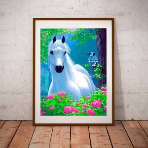 Horse print, original painting,animal painting,handmade,Horse poster,fine art print ,family gift, White horse ,wall decoration, animal print