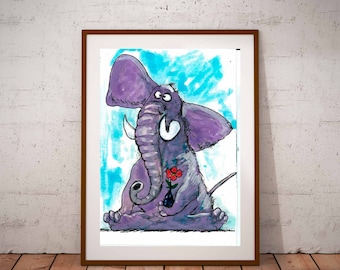 Elephant print, Elephant poster,animal print, handmade, art print, drawing, handmade, painting, room decor, watercolor, decor, animal print