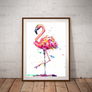 Stampa fenicottero, poster Flamingo, stampa asilo nido, stampa animalier, disegno, acquerello, camera dei bambini, arredamento sala giochi, stanza del bambino, bambino, regalo di famiglia