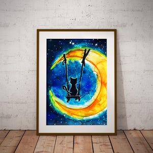 Stampa gatto, poster gatto, stampa vivaio, stampa artistica, disegno, acquerello, poster, Camera bambini, ragazza, ragazzo, arredamento sala giochi, baby room, stampa animale, arte