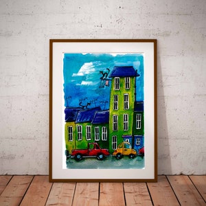 Stampa Hous, poster dell'asilo nido,stampa dell'asilo nido, stampa d'arte, disegno, acquerello, poster,Camera dei bambini, ragazza, arredamento sala giochi,baby room,stampa animale, Gatti