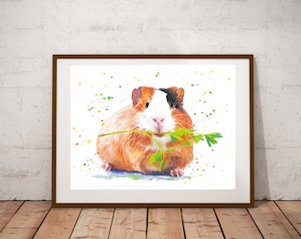 Guinea pig print, Guinea pig poster, Pet print, animal print, handmade, drawing, handmade, painting, room decor, watercolor, Giclee print