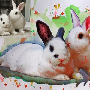 Lepre, Conigli di coppia, Ritratto personalizzato per animali domestici, Pittura per animali domestici, da foto, ritratto personalizzato, disegno personalizzato, regalo memoriale per animali domestici, acquerello, arte animale domestico