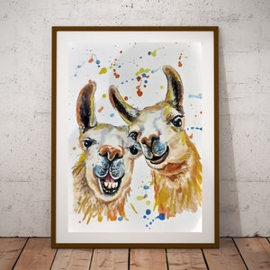 Stampa due lama, poster lama, stampa asilo nido, stampa animalier, disegno, acquerello, poster, stanza dei bambini, stanza dei giochi, stanza del bambino, bambino, regalo fatto a mano