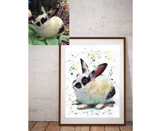 Rabbit, Hare art, Custom Pet Portrait, Pet Painting,from Photo, Custom Rabbit Portrait, Drawing, Pet Memorial Gift, watercolor, Pet Portrait