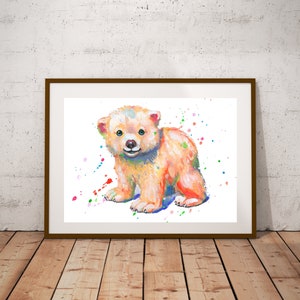 Stampa Baby Bear, poster Orso, stampa animale, fatto a mano, stampa artistica, disegno, fatto a mano, pittura, decorazione della camera, stanza dei bambini, stampa animale, illustrazione
