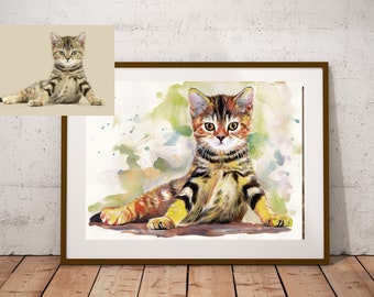 Tabby cat, Custom Pet painting, Custom cat portrait, Pet portrait, Watercolor, Tabby Cat painting, handmade, Pet Loss, Painted, from Photo